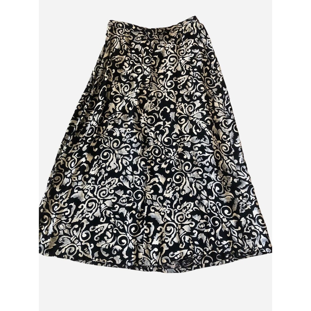 Vintage Karen Kane Women's Midi Skirt Size 10 Black Ivory Print